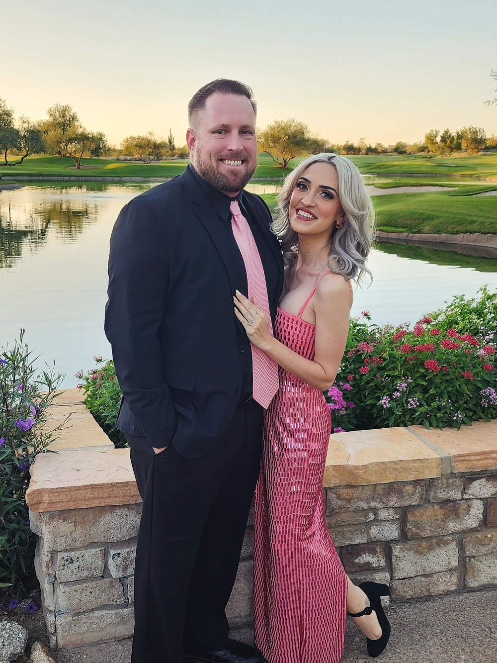 Strapless Pink Mesh Sequin Evening Gown - Picture 13 of 13